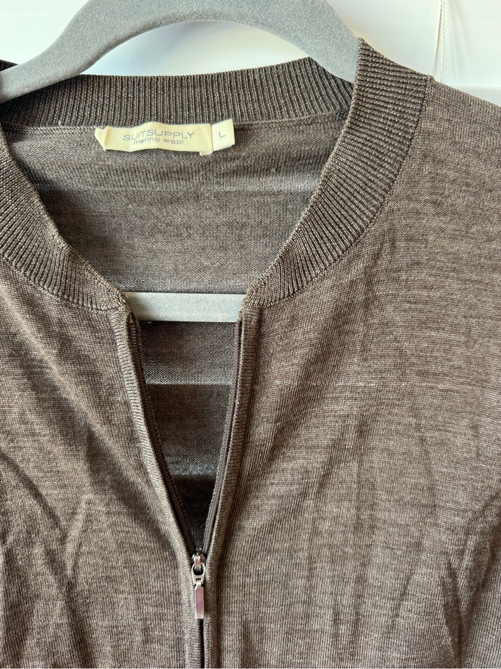Suitsupply Brown Merino Wool Zip-Up Sweater